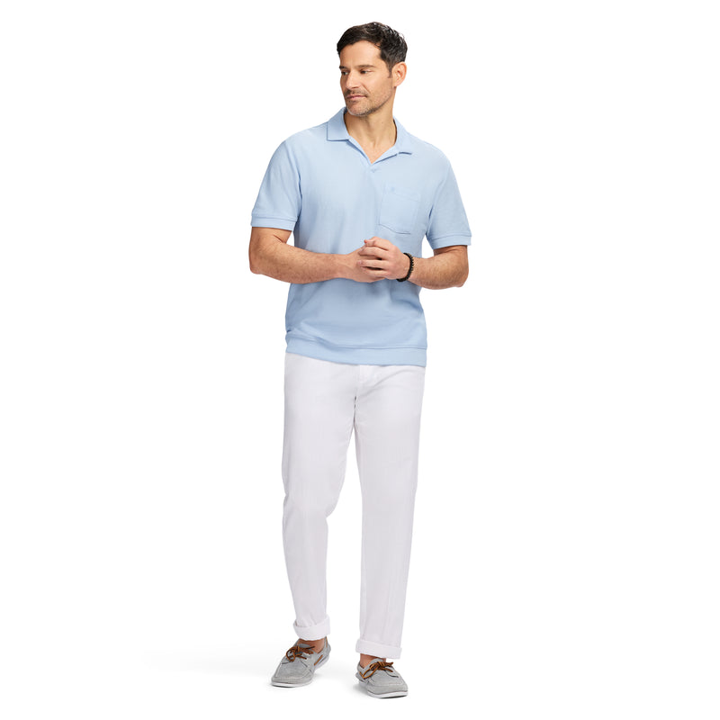 JOHNNY COLLAR TEXTURED 
KNIT POLO - CHAMBRAY BLUE