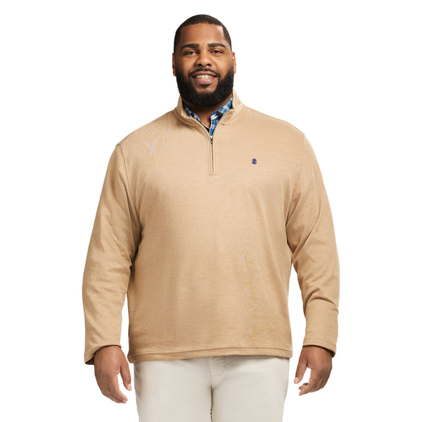 BIG & TALL PERFORMANCE COMFORT STRIPED QUARTER ZIP - CAMEL