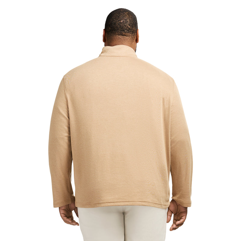BIG & TALL PERFORMANCE COMFORT STRIPED QUARTER ZIP - CAMEL