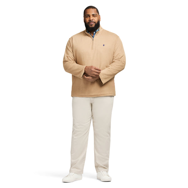 BIG & TALL PERFORMANCE COMFORT STRIPED QUARTER ZIP - CAMEL