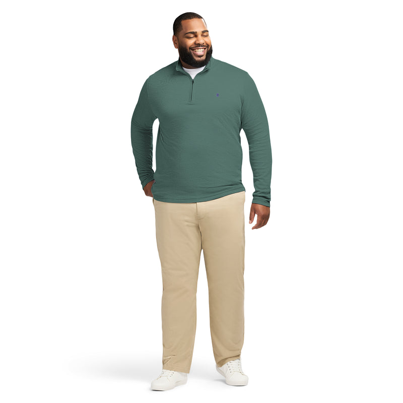 BIG & TALL PERFORMANCE COMFORT STRIPED QUARTER ZIP - FOREST