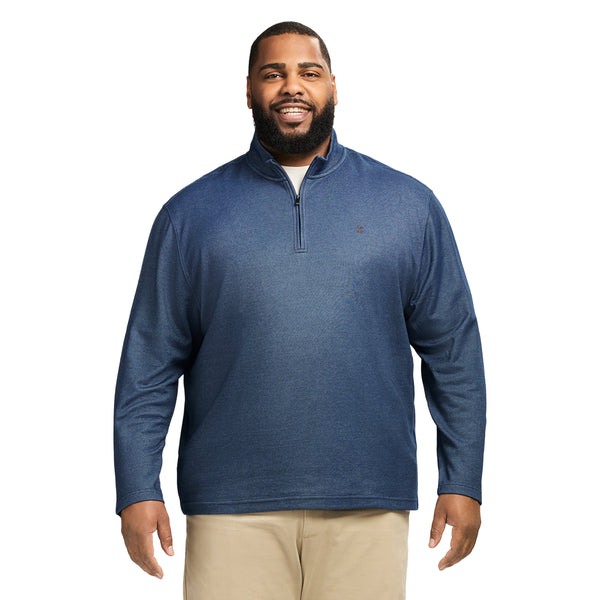 BIG & TALL PERFORMANCE COMFORT STRIPED QUARTER ZIP - NAVY