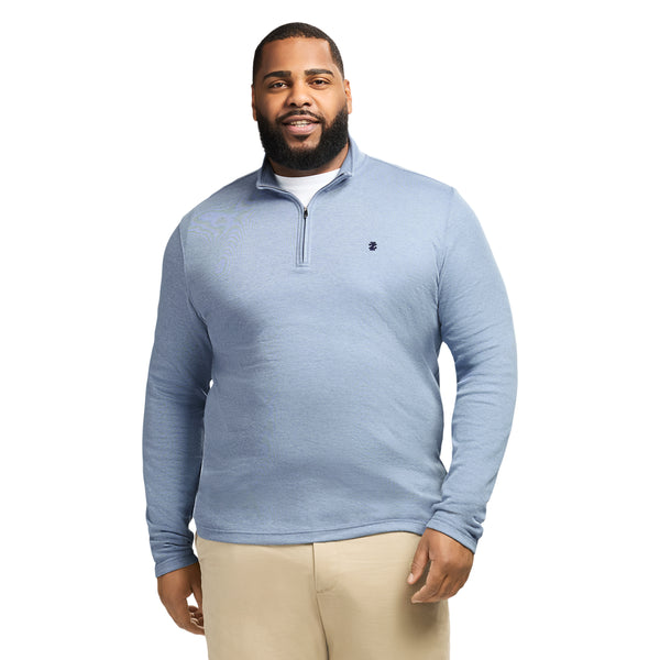 BIG & TALL PERFORMANCE COMFORT STRIPED QUARTER ZIP - BLUE