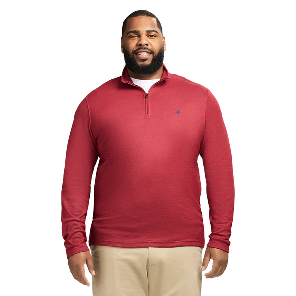 BIG & TALL PERFORMANCE COMFORT STRIPED QUARTER ZIP - TOMATO