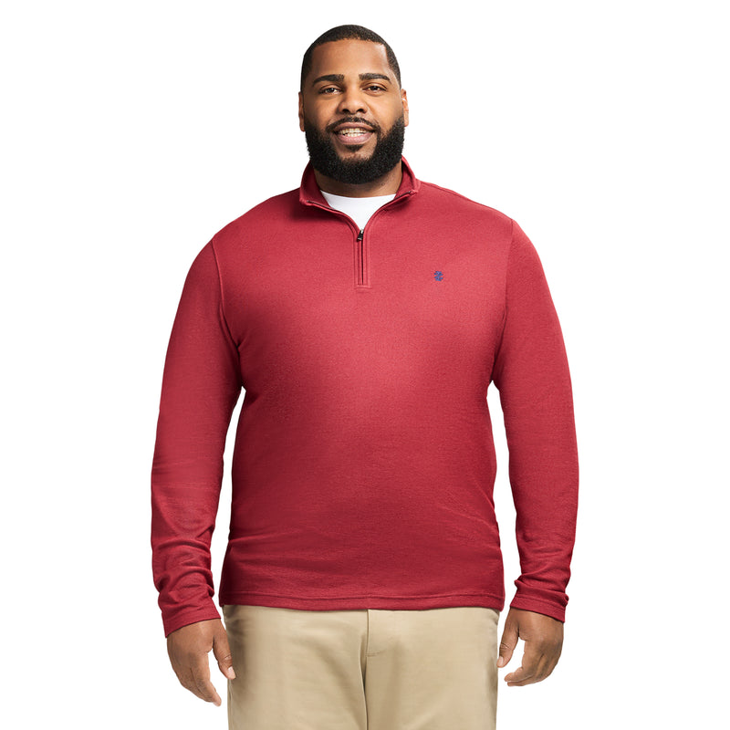 BIG & TALL PERFORMANCE COMFORT STRIPED QUARTER ZIP - TOMATO
