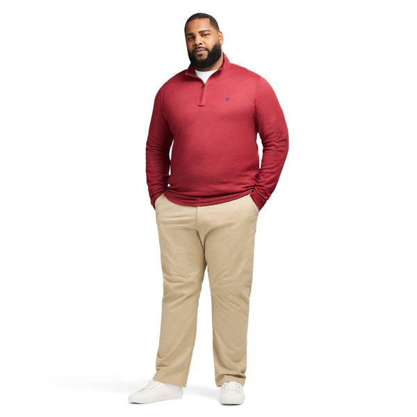 BIG & TALL PERFORMANCE COMFORT STRIPED QUARTER ZIP - TOMATO