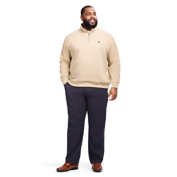 BIG & TALL ADVANTAGE PERFORMANCE QUARTER ZIP FLEECE - CAMEL HTHR