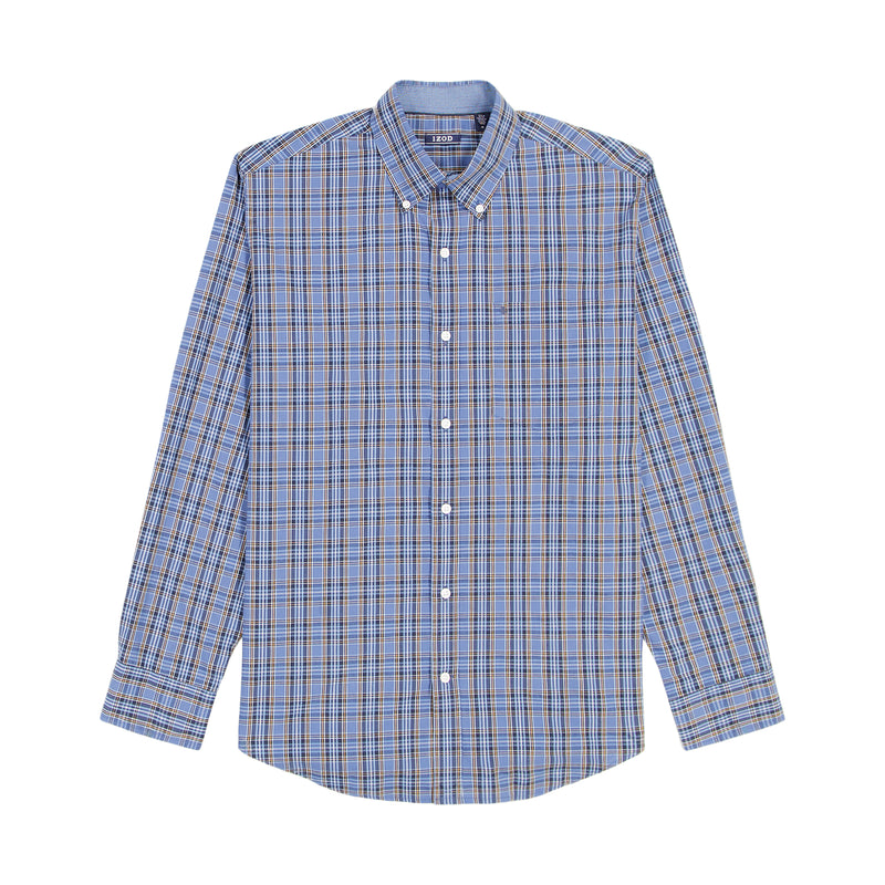 BIG & TALL PERFORMANCE COMFORT LONG SLEEVE PLAID BUTTON DOWN SHIRT - TRUE NAVY
