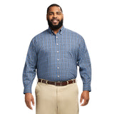 BIG & TALL PERFORMANCE COMFORT LONG SLEEVE PLAID BUTTON DOWN SHIRT - TRUE NAVY