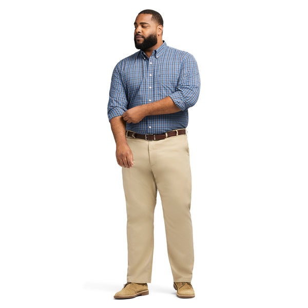 BIG & TALL PERFORMANCE COMFORT LONG SLEEVE PLAID BUTTON DOWN SHIRT - TRUE NAVY