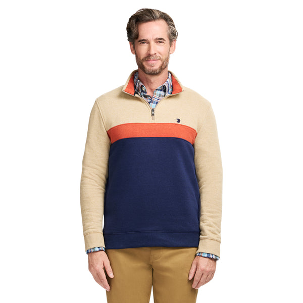 ADVANTAGE PERFORMANCE COLORBLOCK QUARTER ZIP FLEECE - CAMEL HTHR