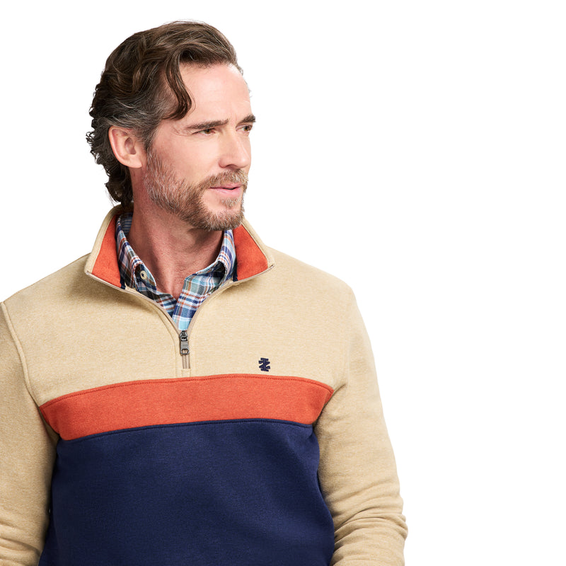 ADVANTAGE PERFORMANCE COLORBLOCK QUARTER ZIP FLEECE - CAMEL HTHR