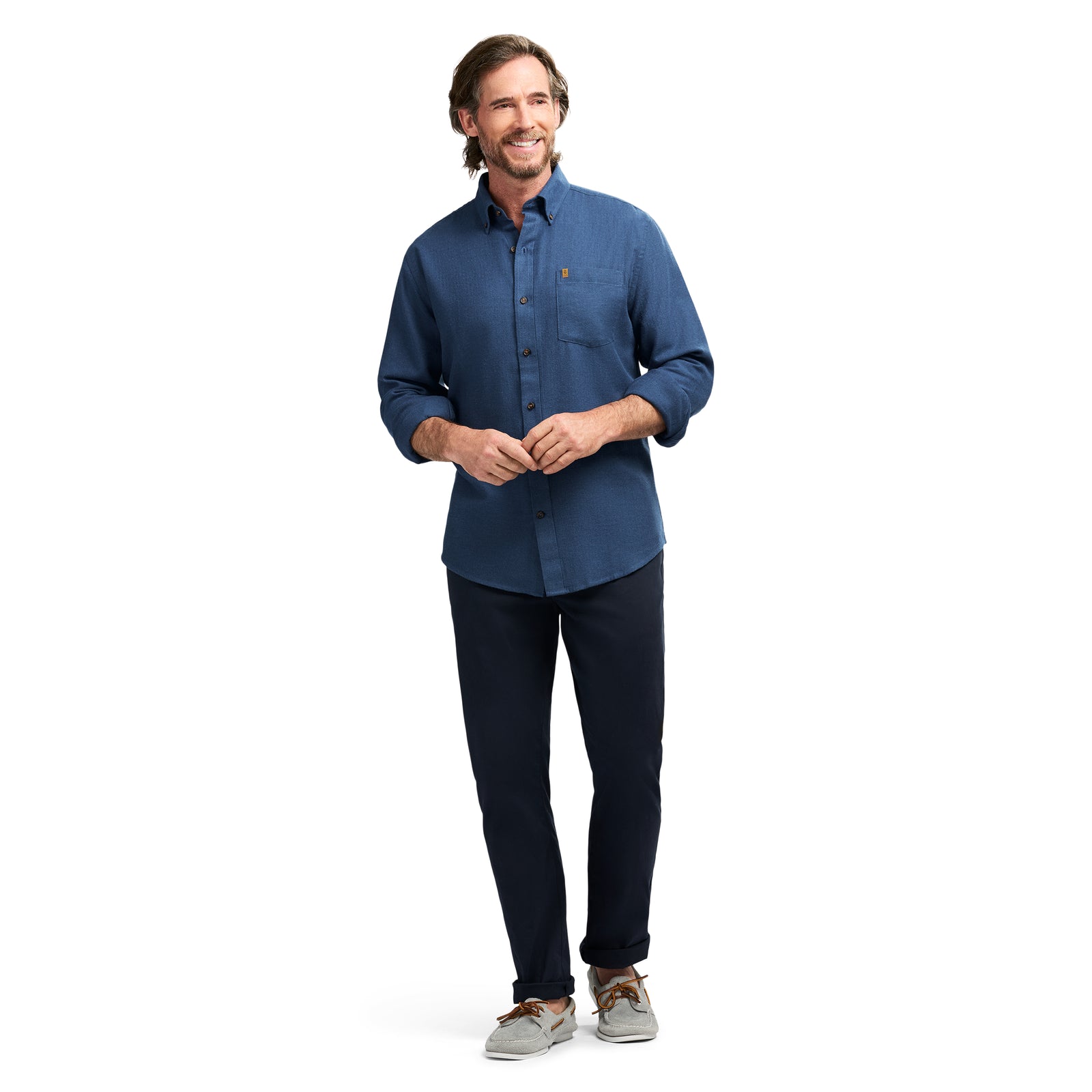 Stratton Flannel Long Sleeve Button Down Shirt - True Navy – IZOD