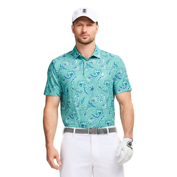 GOLF SWINGFLEX ELITE PRINTED POLO - BERYL GREEN
