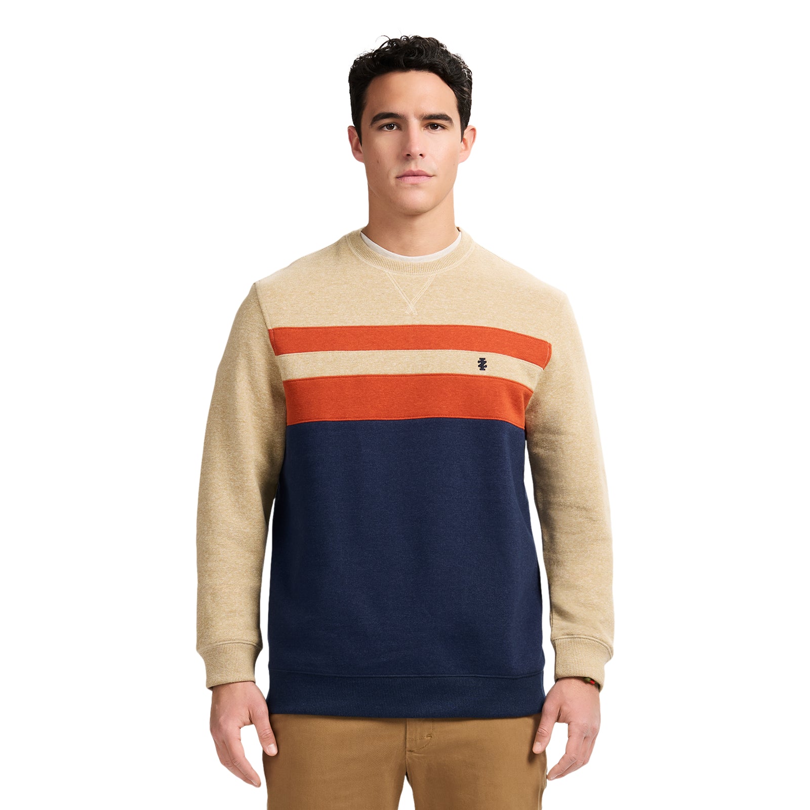 Advantage Performance Colorblock Crewneck Fleece - Camel Hthr – IZOD