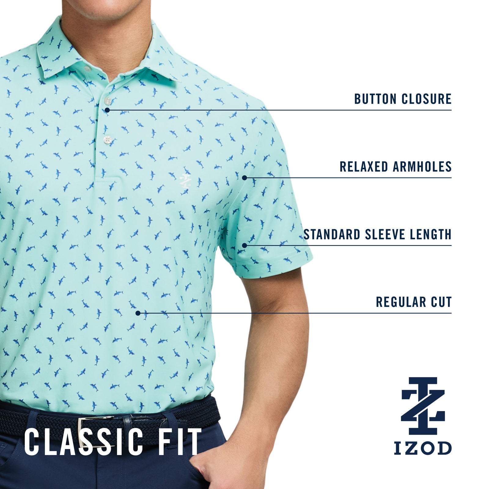 Golf Swingflex Elite Printed Polo - Medieval Blue – IZOD