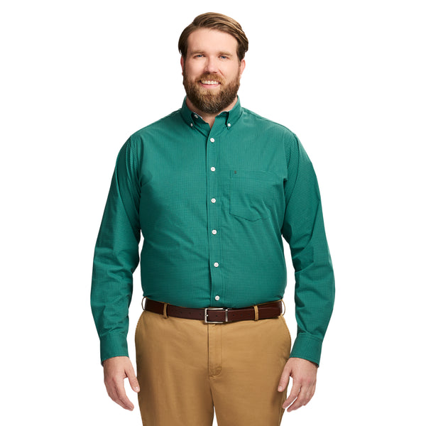 BIG & TALL PERFORMANCE COMFORT LONG SLEEVE PLAID BUTTON DOWN SHIRT - FIR
