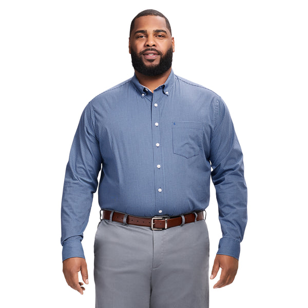 BIG & TALL PERFORMANCE COMFORT LONG SLEEVE PLAID BUTTON DOWN SHIRT - RIVIERA