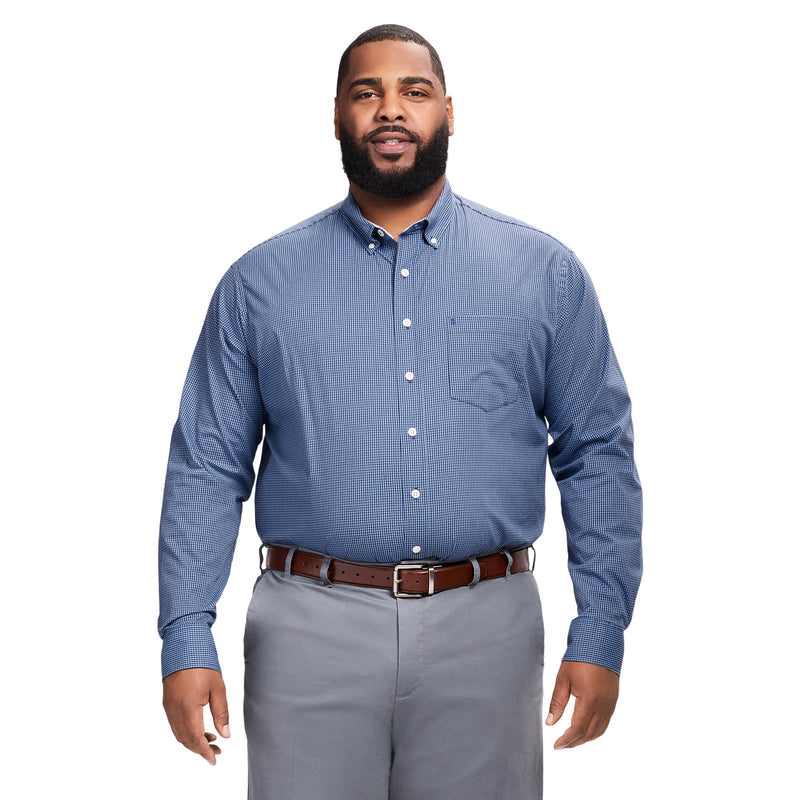 BIG & TALL PERFORMANCE COMFORT LONG SLEEVE PLAID BUTTON DOWN SHIRT - RIVIERA