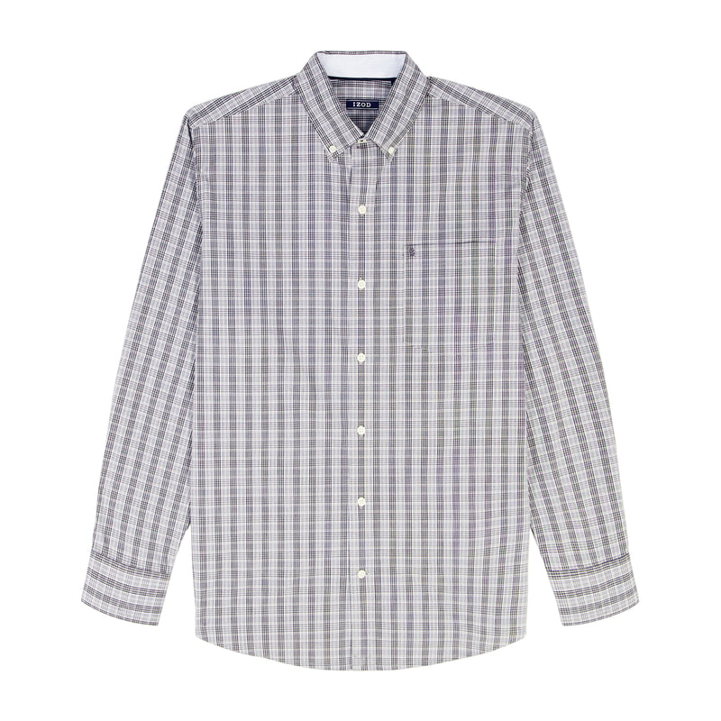 BIG & TALL PERFORMANCE COMFORT LONG SLEEVE PLAID BUTTON DOWN SHIRT - ASPHALT