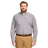 BIG & TALL PERFORMANCE COMFORT LONG SLEEVE PLAID BUTTON DOWN SHIRT - ASPHALT