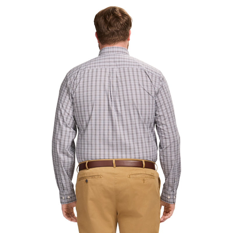 BIG & TALL PERFORMANCE COMFORT LONG SLEEVE PLAID BUTTON DOWN SHIRT - ASPHALT