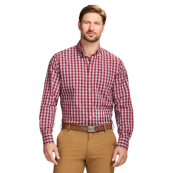 PERFORMANCE COMFORT LONG SLEEVE BUTTON DOWN SHIRT - RED DAHLIA