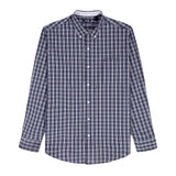 BIG & TALL PERFORMANCE COMFORT LONG SLEEVE PLAID BUTTON DOWN SHIRT - TRUE NAVY