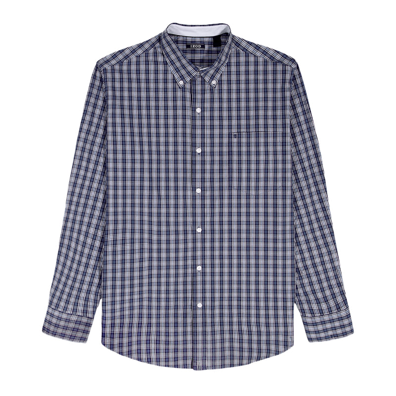 BIG & TALL PERFORMANCE COMFORT LONG SLEEVE PLAID BUTTON DOWN SHIRT - TRUE NAVY