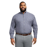 BIG & TALL PERFORMANCE COMFORT LONG SLEEVE PLAID BUTTON DOWN SHIRT - TRUE NAVY