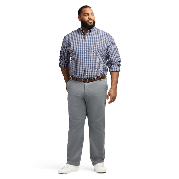BIG & TALL PERFORMANCE COMFORT LONG SLEEVE PLAID BUTTON DOWN SHIRT - TRUE NAVY
