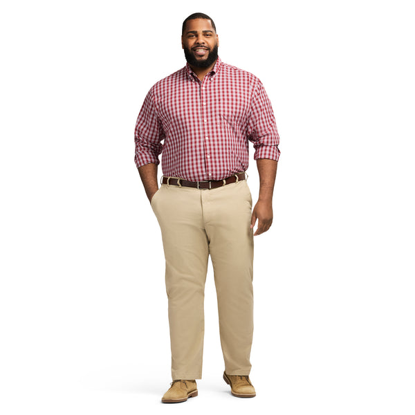 BIG & TALL PERFORMANCE COMFORT LONG SLEEVE PLAID BUTTON DOWN SHIRT - RED DAHLIA