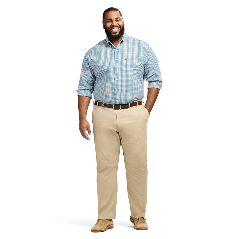 BIG & TALL PERFORMANCE COMFORT LONG SLEEVE PLAID BUTTON DOWN SHIRT - LARKSPUR
