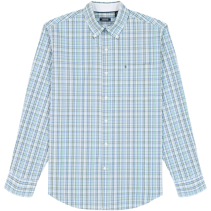 BIG & TALL PERFORMANCE COMFORT LONG SLEEVE PLAID BUTTON DOWN SHIRT - TREKKING GREEN