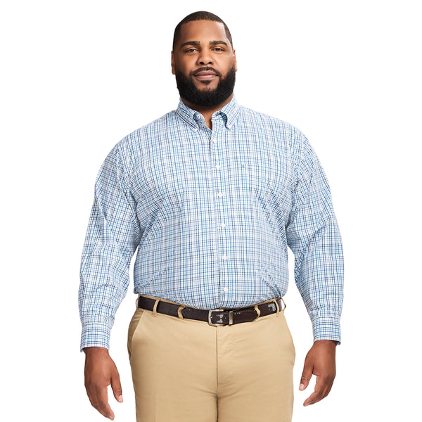 BIG & TALL PERFORMANCE COMFORT LONG SLEEVE PLAID BUTTON DOWN SHIRT - TREKKING GREEN