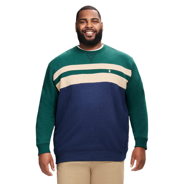 BIG & TALL ADVANTAGE PERFORMANCE COLORBLOCK CREWNECK FLEECE - RAIN FOREST