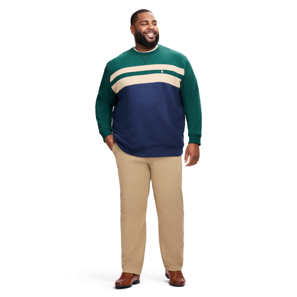 BIG & TALL ADVANTAGE PERFORMANCE COLORBLOCK CREWNECK FLEECE - RAIN FOREST
