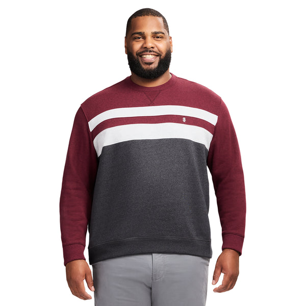 BIG & TALL ADVANTAGE PERFORMANCE COLORBLOCK CREWNECK FLEECE - VELVET MAROON