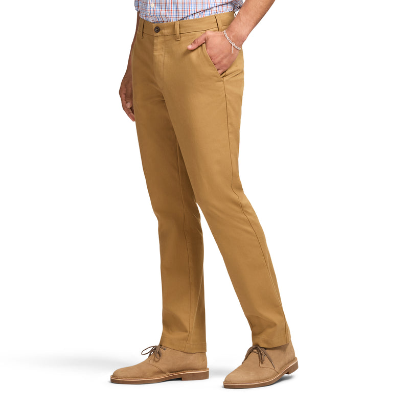 PERFORMANCE FLAT FRONT CHINO PANTS - COGNAC