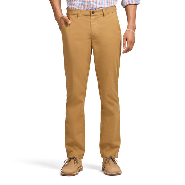 PERFORMANCE FLAT FRONT CHINO PANTS - COGNAC