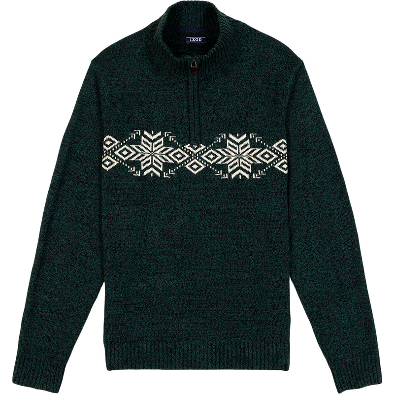 HOLIDAY FAIRISLE QUARTER ZIP SWEATER - RAIN FOREST