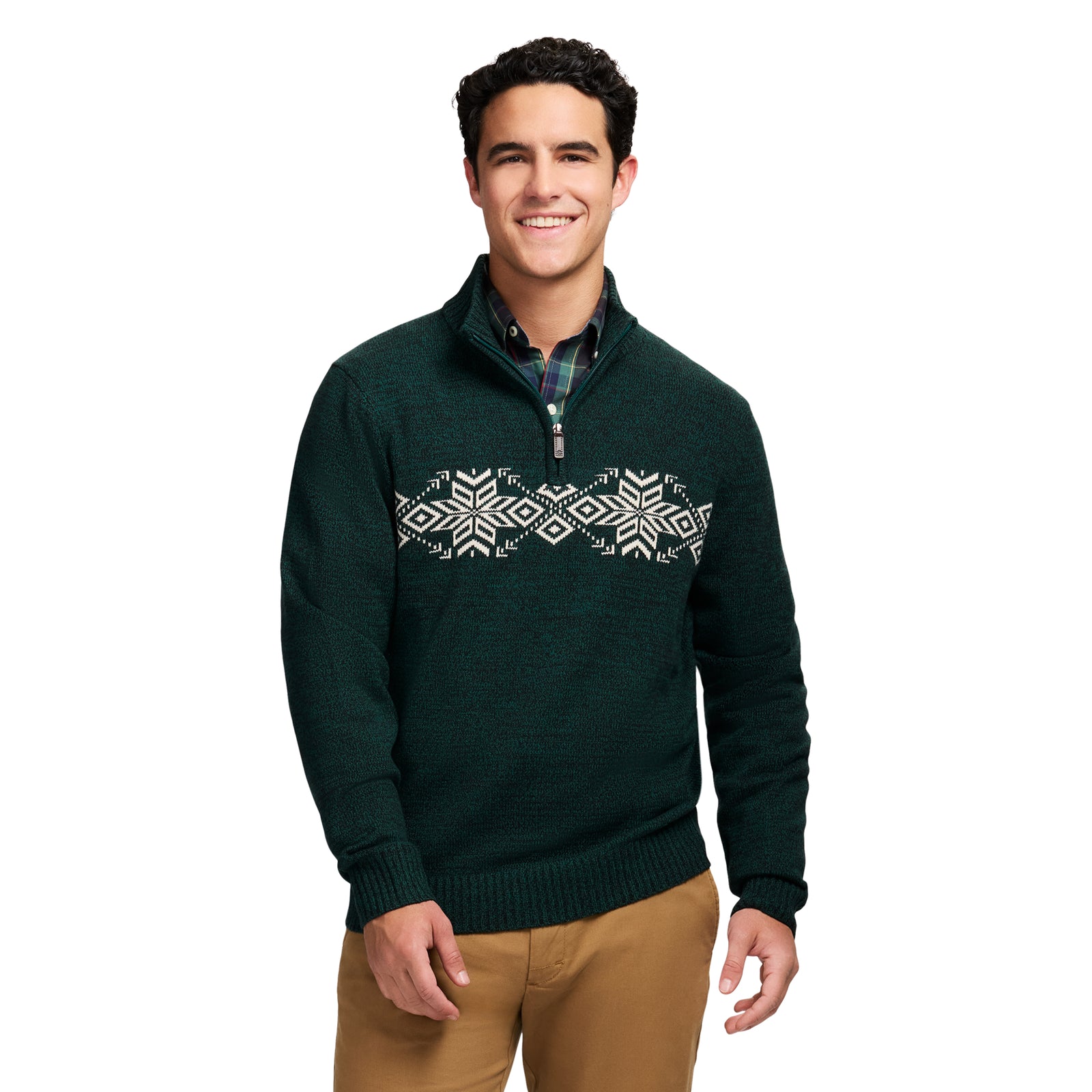Holiday Fairisle Quarter Zip Sweater - Rain Forest – IZOD