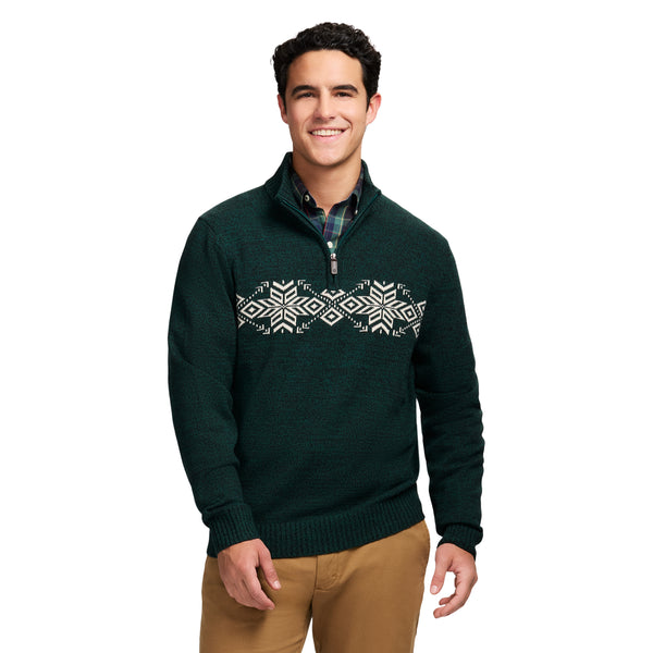 HOLIDAY FAIRISLE QUARTER ZIP SWEATER - RAIN FOREST
