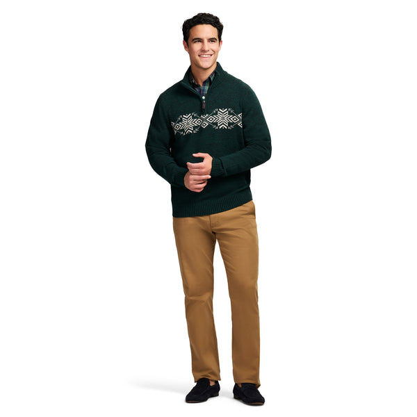 HOLIDAY FAIRISLE QUARTER ZIP SWEATER - RAIN FOREST