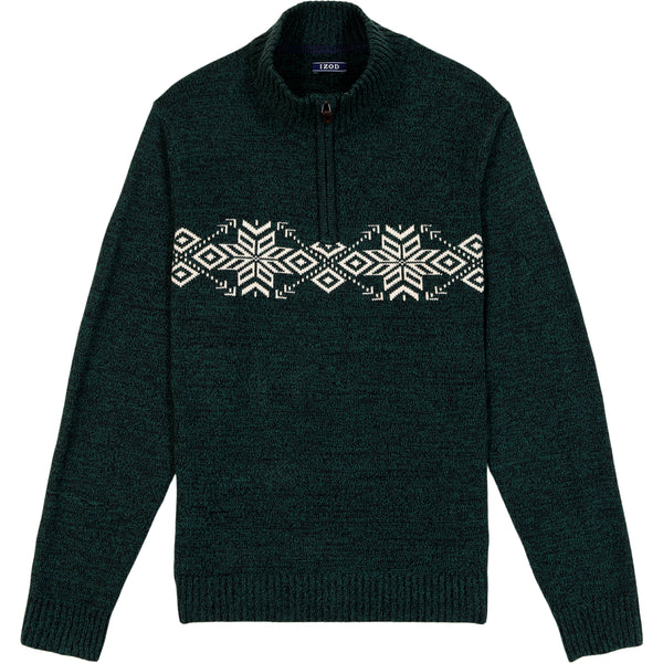 Holiday Fairisle Quarter Zip Sweater - Rain Forest – IZOD