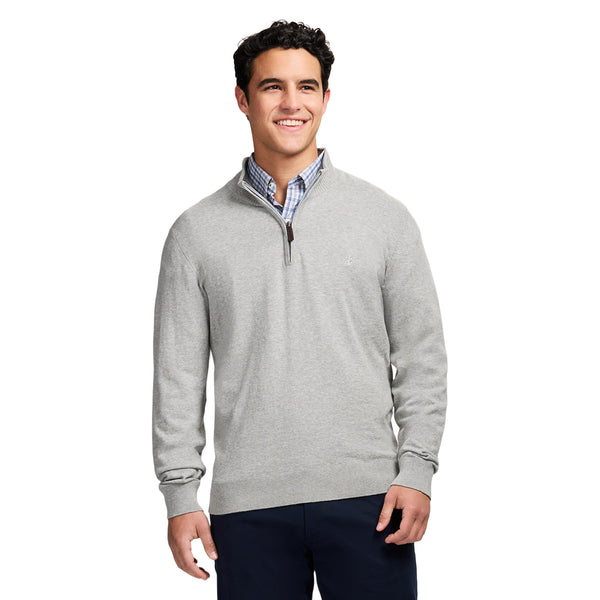FINE GAUGE QUARTER
 ZIP SWEATER - LT GREY HTHR