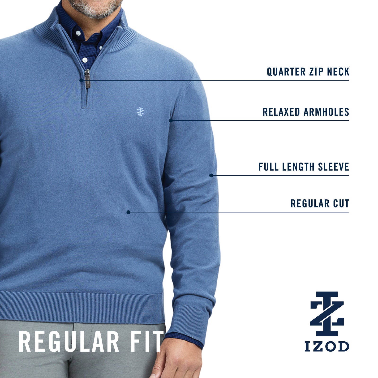 Fine Gauge Quarter Zip Sweater - Navy Blazer – IZOD