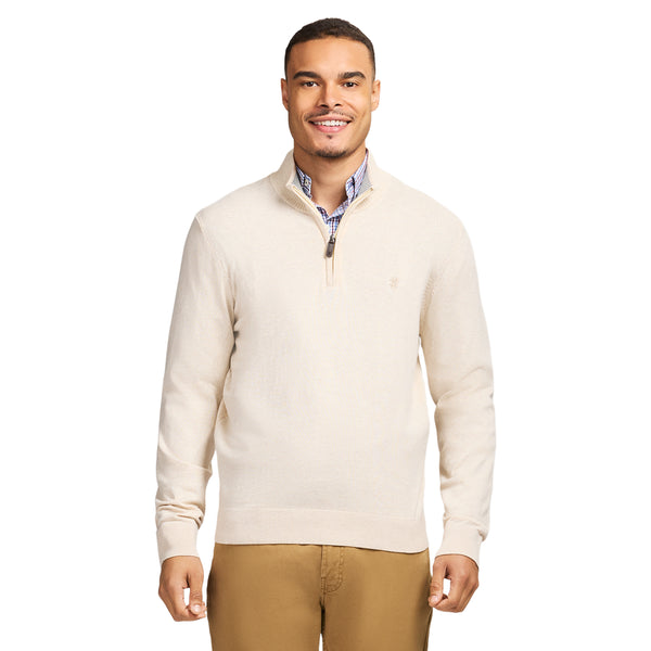 FINE GAUGE QUARTER
 ZIP SWEATER - ROCK HTHR