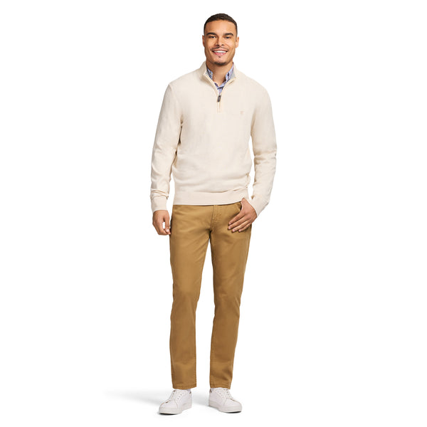 FINE GAUGE QUARTER
 ZIP SWEATER - ROCK HTHR