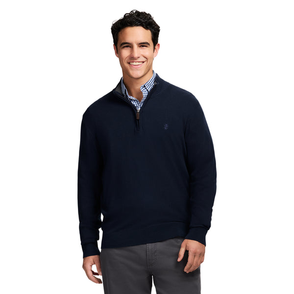 FINE GAUGE QUARTER
 ZIP SWEATER - NAVY BLAZER